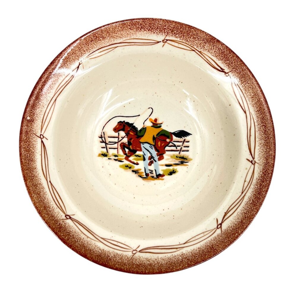 Paris & BeeBee Cowboy Vegetable Serving Bowl Stoneware Western Scene 2004